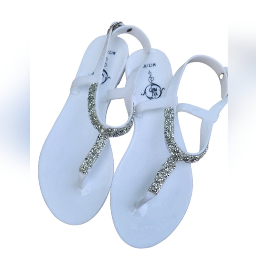 Soul Mates 7/8 White Sandals with Silver Bling Jelly Type Sandal‎ Buckle Close